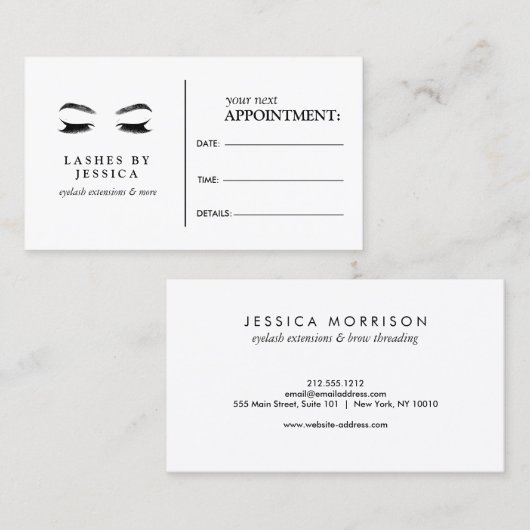 Glam Eyelashes Black and White Appointment Card Afsprakenkaartje (Voorkant / Achterkant)