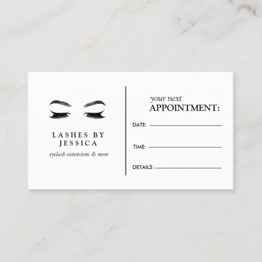 Glam Eyelashes Black and White Appointment Card Afsprakenkaartje (Voorkant)