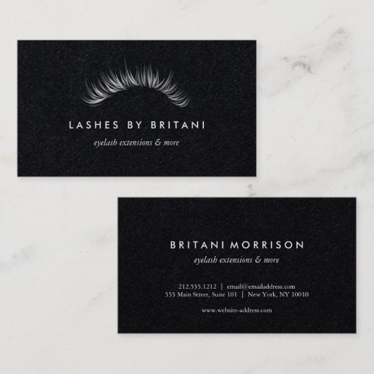 Glam Eyelashes Carte de visite texte blanc (Devant / Derrière)