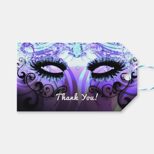 Glam Eyelashes Paarse Masquerade Party Favor Cadeaulabel (Voorkant (Horizontaal))