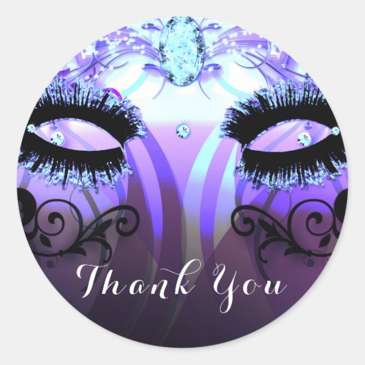 Glam Eyelashes Paarse Masquerade Party Favor Ronde Sticker (Voorkant)