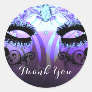 Glam Eyelashes Paarse Masquerade Party Favor Ronde Sticker