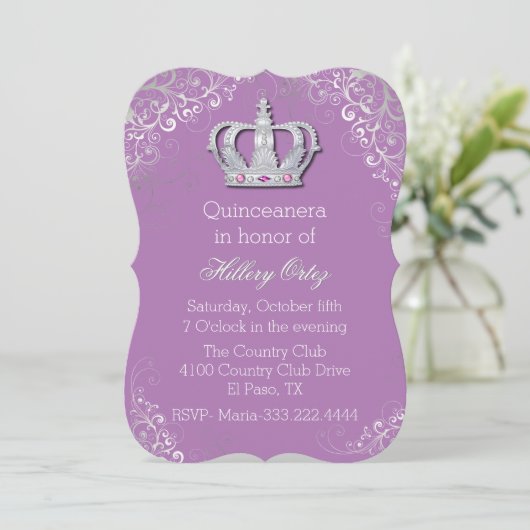 Glam Fancy Crown Quinceanera Invitation (Debout devant)