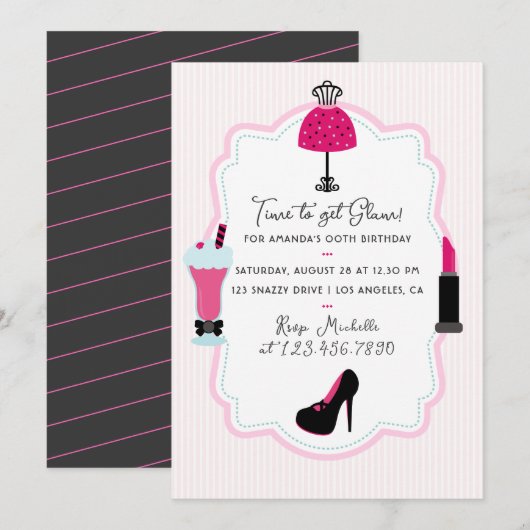 Glam Fashion Diva Anniversaire Fête Invitation (Devant / Derrière)