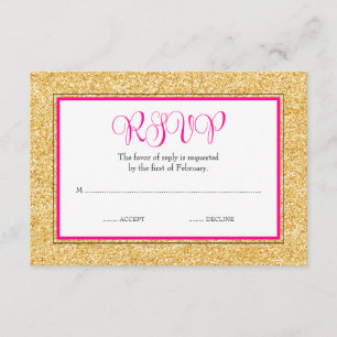 Glam Faux Glitter Gold Pink Bat Mitzvah RSVP Kaartje