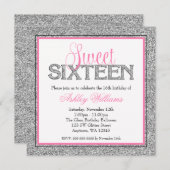 Glam Faux Glitter Silver Pink Sweet 16 Kaart (Voorkant / Achterkant)