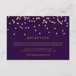 Glam Faux Gold Confetti en Deep Paarse receptie Kaart