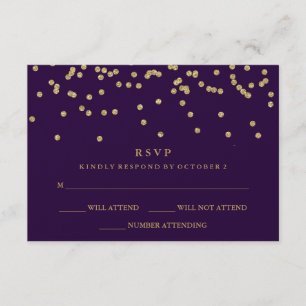 Glam Faux Gold Confetti en Deep Paarse RSVP Kaartje