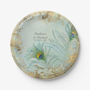 Glam Faux Gold Leaf Peacock op Tree Branch Elegant Papieren Bordje