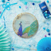 Glam Faux Gold Leaf Peacock Tail Feathers Scroll Papieren Bordje (Feest)