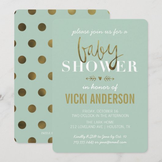 Glam Faux Gold Moderne Baby Shower Invitations (Devant / Derrière)