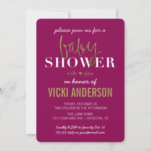 Glam Faux Gold Moderne Baby Shower Invitations (Devant)