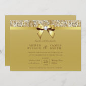Glam Faux Gold Sequins en Bow Bruiloft Kaart (Voorkant / Achterkant)