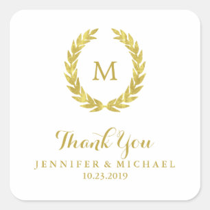 Glam Faux Gouden Folie Laurel Wreath Monogram Brui Vierkante Sticker
