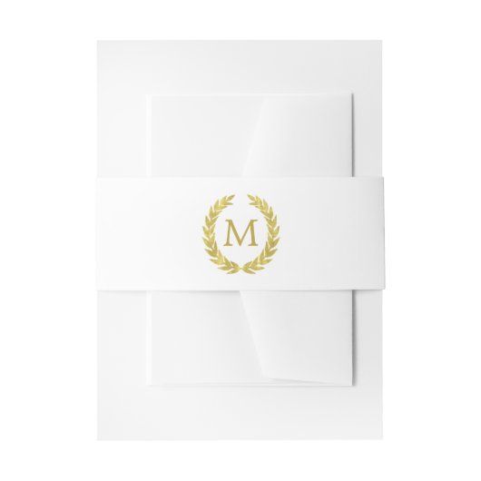 Glam Faux Gouden Folie Laurel Wreath Monogram Uitnodigingen Wikkel (Voorkant Voorbeeld)