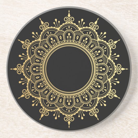 Glam faux gouden mandala zwart zandsteen onderzetter (Voorkant)