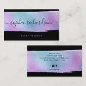 Glam Faux Holographic Glitter en Script on Black Visitekaartje (Voorkant / Achterkant)