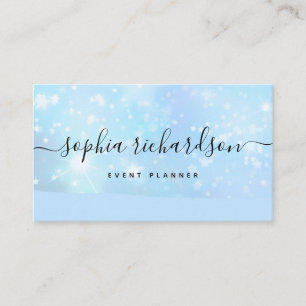 Glam Faux Iridescent Blue met Trendy Script Visitekaartje