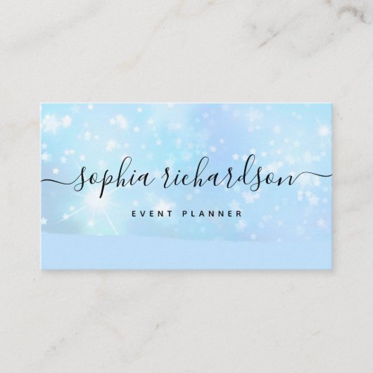 Glam Faux Iridescent Blue met Trendy Script Visitekaartje (Voorkant)