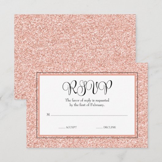 Glam Faux Parties scintillant Rose Gold RSVP (Devant / Derrière)