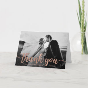 Glam Faux Rose Gouden Trouwfoto Dank Je Bedankkaart