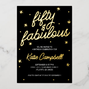 Glam Fifty and Fabulous Script 50ste verjaardag fo Folie Uitnodiging