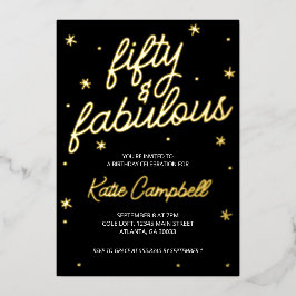 Glam Fifty and Fabulous Script 50th Birthday Foil Folie Uitnodiging