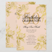 Glam Floral 50th Birthday Program Gold Blush Menu (Devant / Derrière)