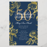 Glam Floral 50th Birthday Program Gold Navy Menu<br><div class="desc">Design élégant "Programme de fête d'anniversaire" avec arrangement floral en or avec texte personnalisé.</div>