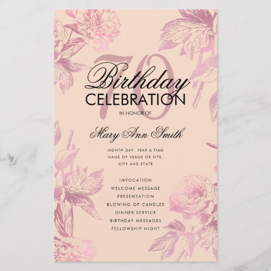 Glam Floral 70e anniversaire Programme Rose Gold B (Devant)