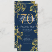 Glam Floral 70th Birthday Program Gold Navy Menu Kaart (Voorkant / Achterkant)