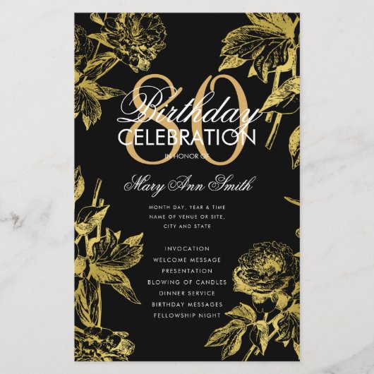 Glam Floral 80e Anniversaire Programme Gold Black  (Devant)