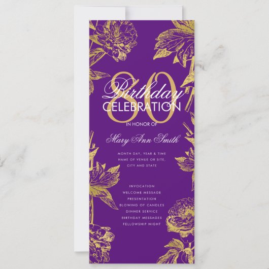 Glam Floral 80e Anniversaire Programme Gold Purple (Devant)