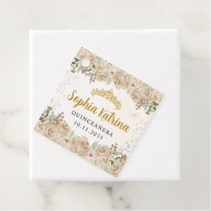 Glam Floral Gold Princess Quinceanera Verjaardag Bedankjes Labels