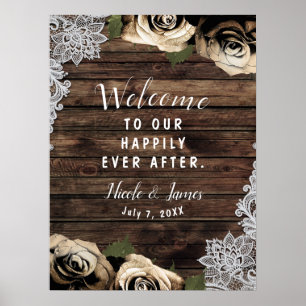 Glam Floral Rozen Rustic Wood Weddenschap Poster
