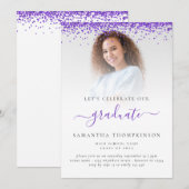 Glam Foto Paarse Glitter Afstuderen 2024 Kaart (Voorkant / Achterkant)