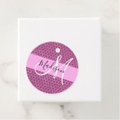 Glam Fuchsia Metallic Pink Honeycomb Monogram Naam Bedankjes Labels (In situ)