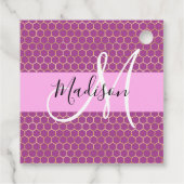 Glam Fuchsia Metallic Pink Honeycomb Monogram Naam Bedankjes Labels (Achterkant)