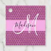 Glam Fuchsia Metallic Pink Honeycomb Monogram Naam Bedankjes Labels (Voorkant)