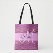 Glam Fuchsia Metallic Pink Honeycomb Monogram Naam Draagtas (Voorkant)