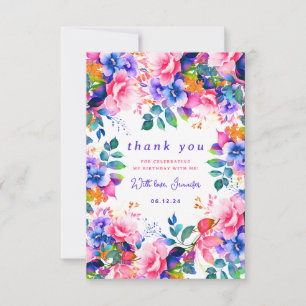 Glam Garden Waterverf Floral Birthday Dank u Bedankkaart