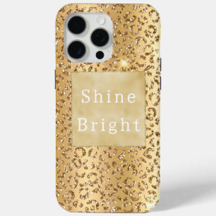 Glam Geel Goud Glitter Luipaard iPhone 15 Pro Max Hoesje