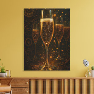 Glam Gelukkig Nieuwjaar Steampunk Champagne Canvas Afdruk