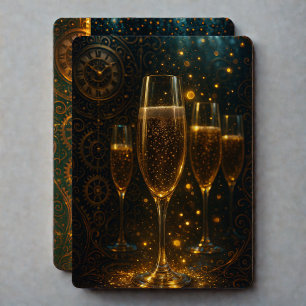 Glam Gelukkig Nieuwjaar Steampunk Champagne  Feestdagenkaart