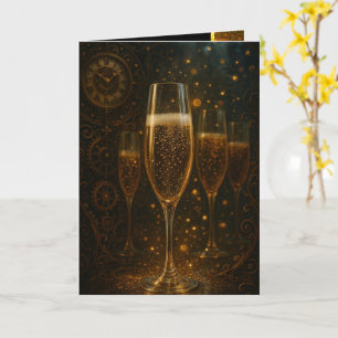 Glam Gelukkig Nieuwjaar Steampunk Champagne  Kaart