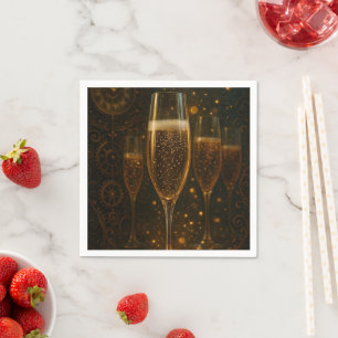 Glam Gelukkig Nieuwjaar Steampunk Champagne Servet