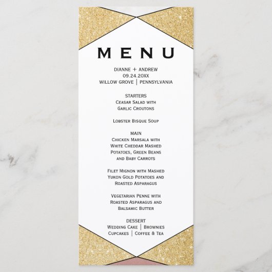 Glam Geometric Diamond Dinner Menu Kaart (Voorkant)