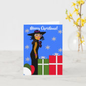 Glam Girl Carte de Noël afro-américaine (Fleur jaune)