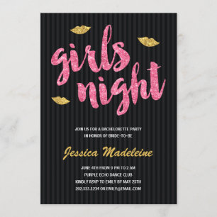 Glam Girls Night   Glitter Kijk Bachelorette Party Kaart