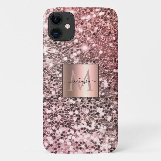 Glam Girly Blush Pink Gitter Design Name Monogram Case-Mate iPhone Case (Achterkant)
